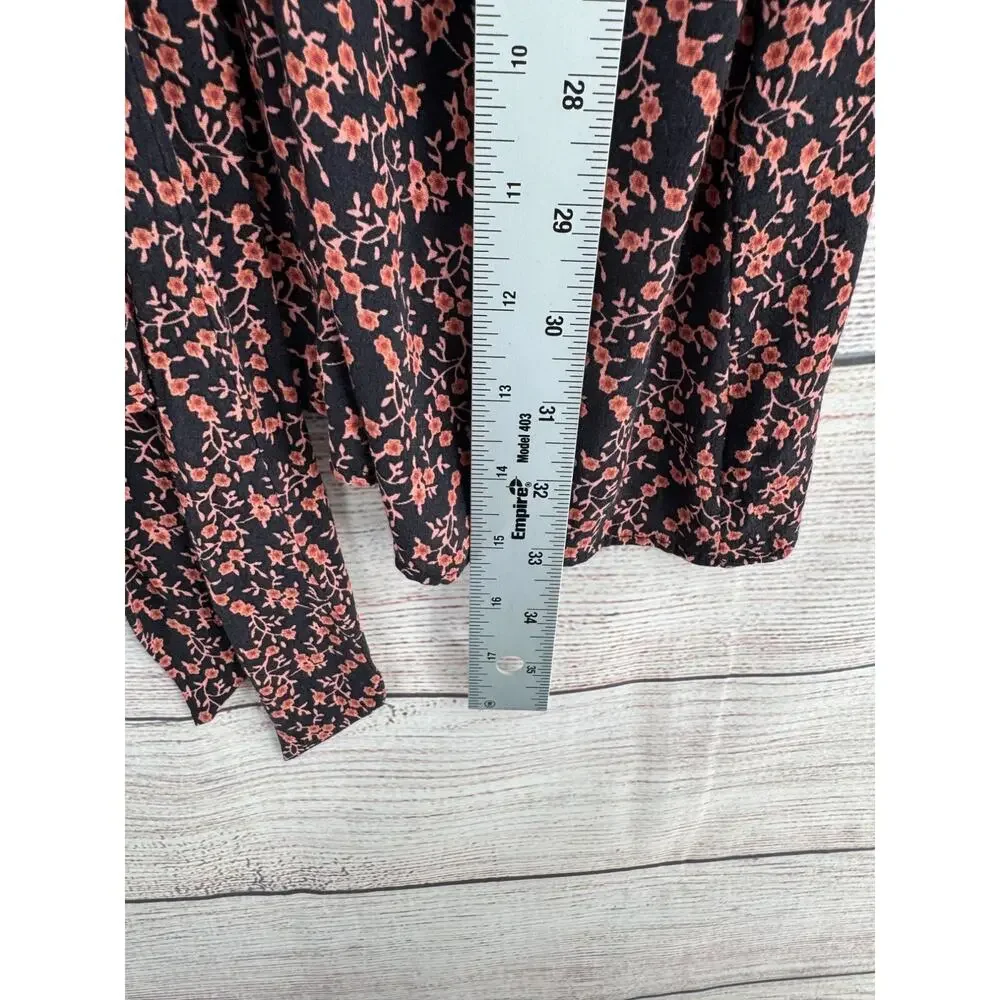 Free People V-Neck Floral Tie Front Mini‎ Dress Women's Size Medium Black/Pink